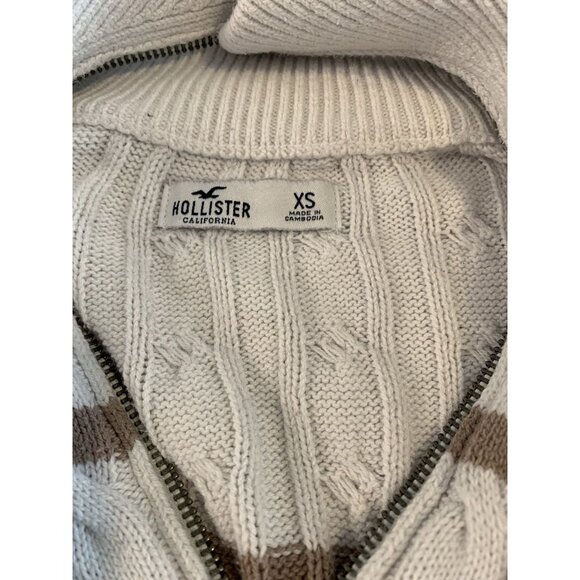 Hollister Cable Knit Quarter Zip Sweater Women’s XS Oversized Striped - Picture 6 of 8